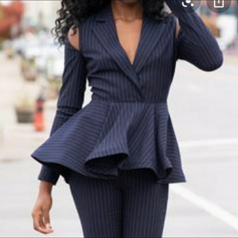 By Egreis Dawn Blazer Navy Blue Striped Medium
